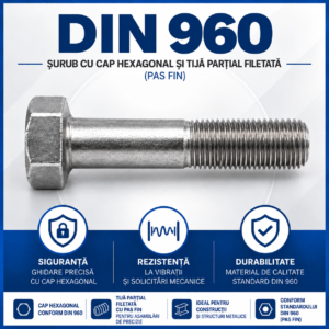 Surub DIN 960 - Filet metric pas FIN